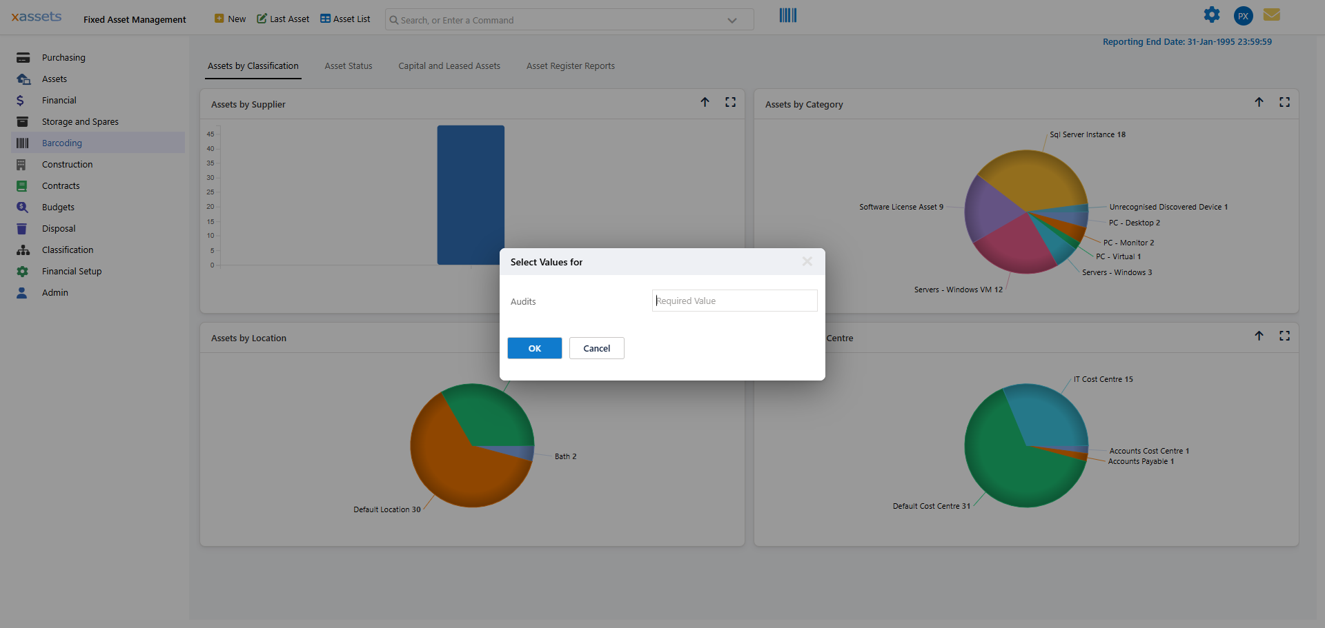 The Holding Area for an audit showing expected, scanned, and missing assets with exceptions