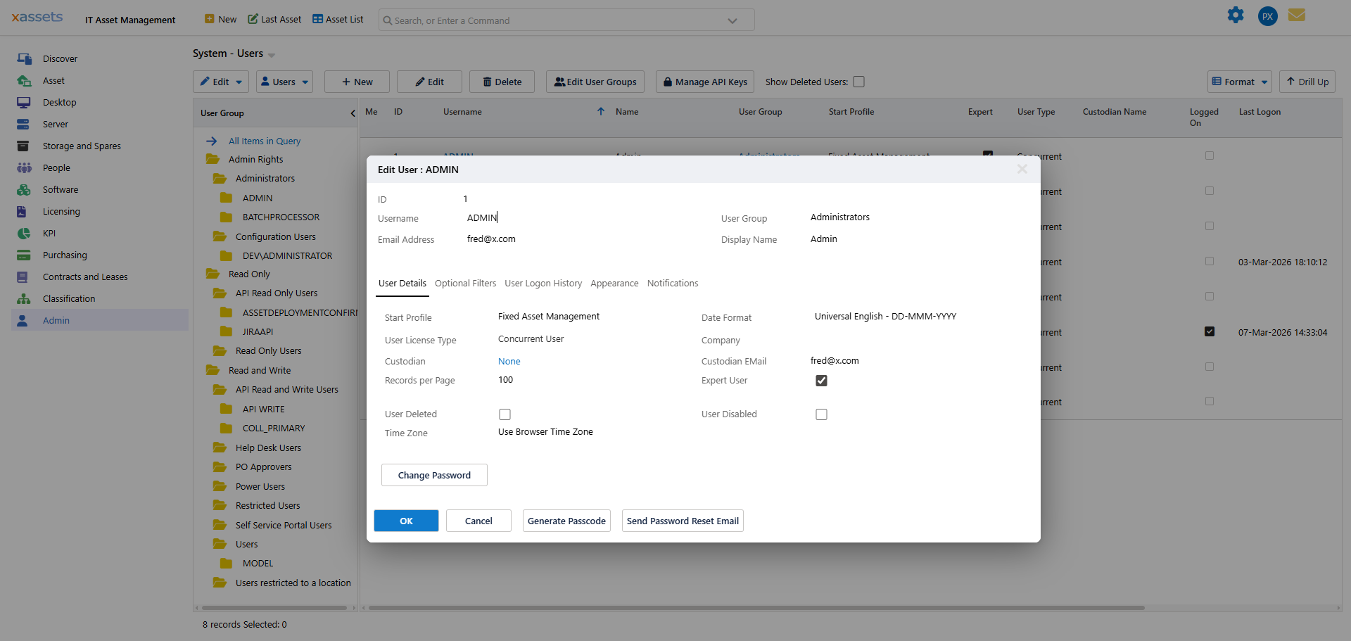 User Group Table Permissions tab showing list of table permission records