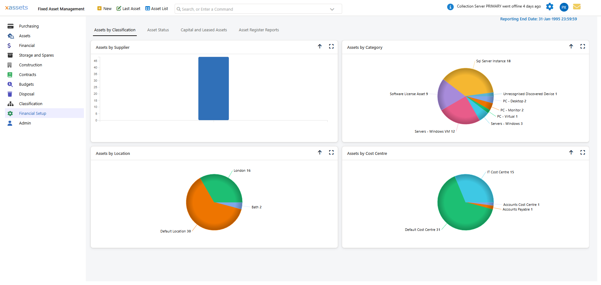 All Assets query results showing list of all assets in the register