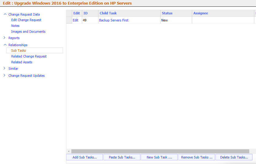 Change request sub-task assignment