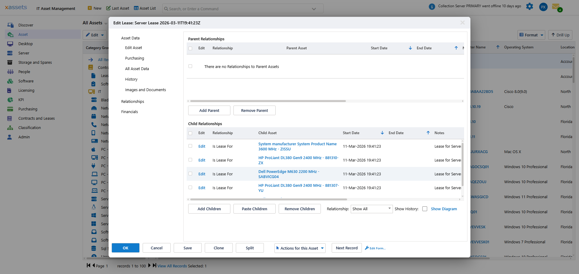 Related Assets tab in asset editing screen