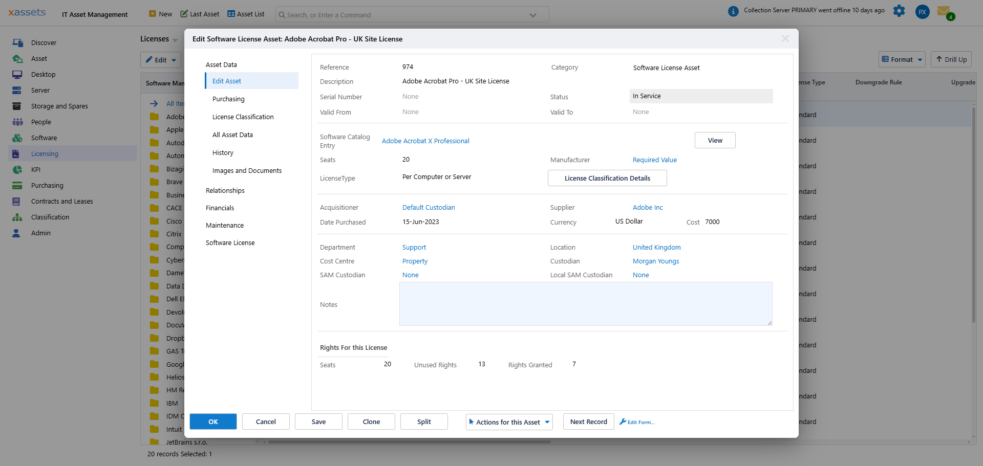 Assigning computers to a software licence