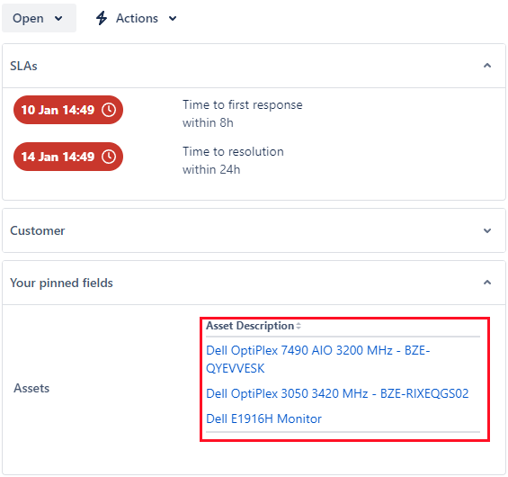 JIRA Ticket with an xAssets Asset Panel showing detailed asset information