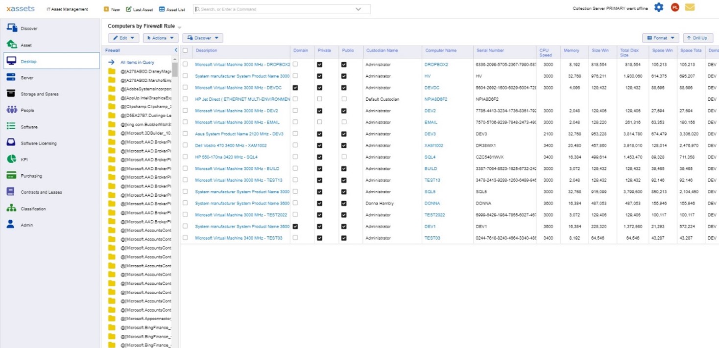 Screenshot of xAssets showing computer by firewall rule query