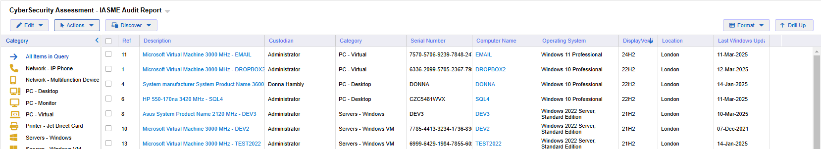 Screenshot of xAssets showing the computers by firewall rule